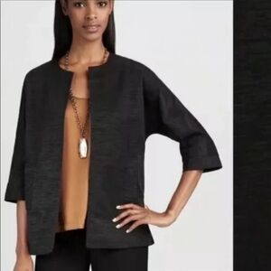 Eileen Fisher Ottoman Satin Ribbed Open Front Cardigan Jacket